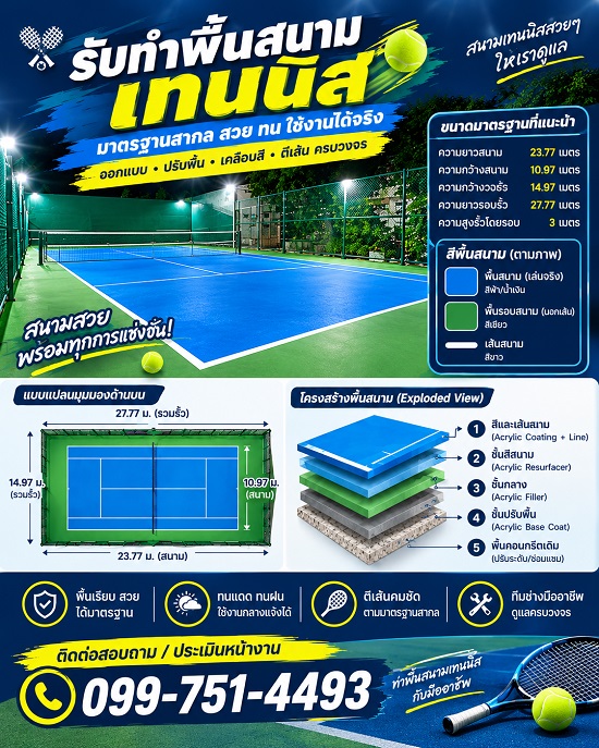 ทำสนามเทนนิส-หาช่างทำพื้นสนามเทนนิส-